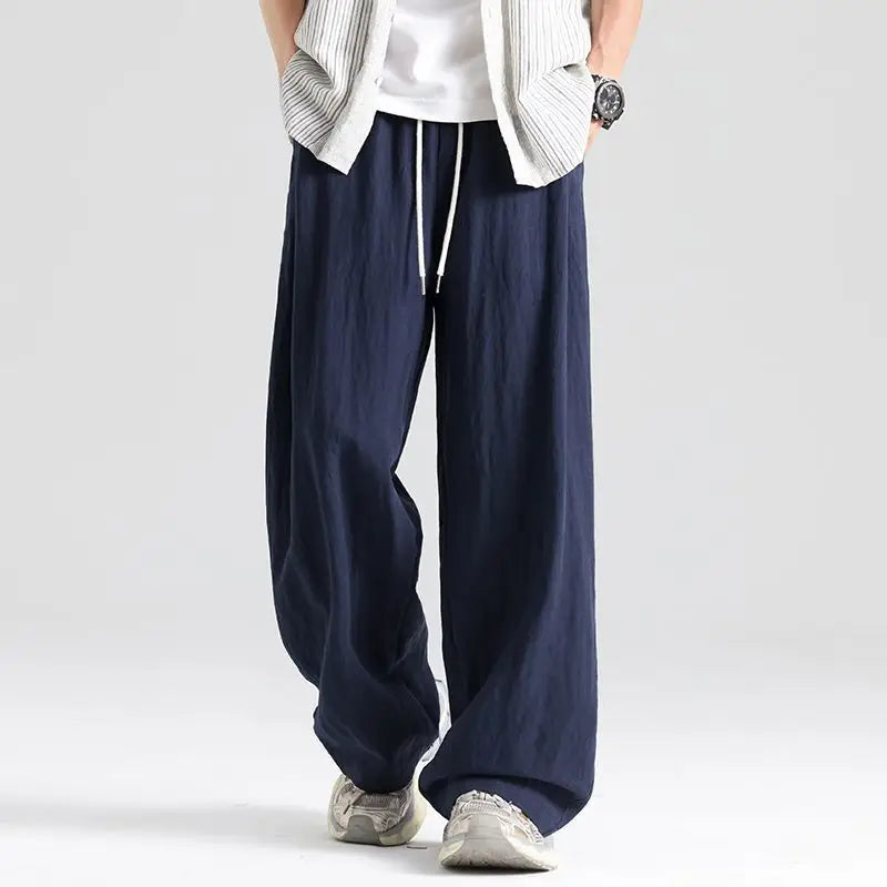 Men's Wide-Leg Linen Drawstring Trousers