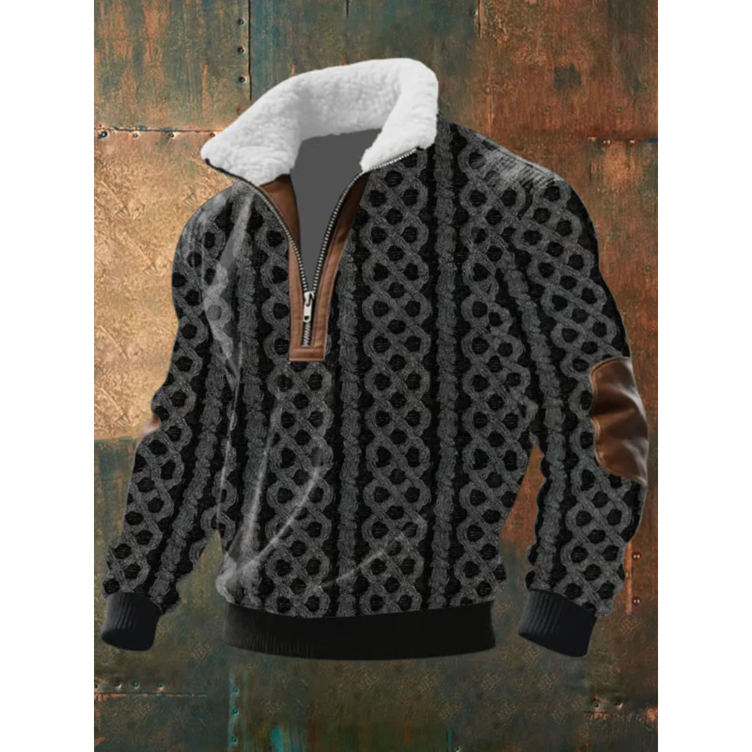 Men's Sherpa Collar Quarter-Zip Colourblock Sweater