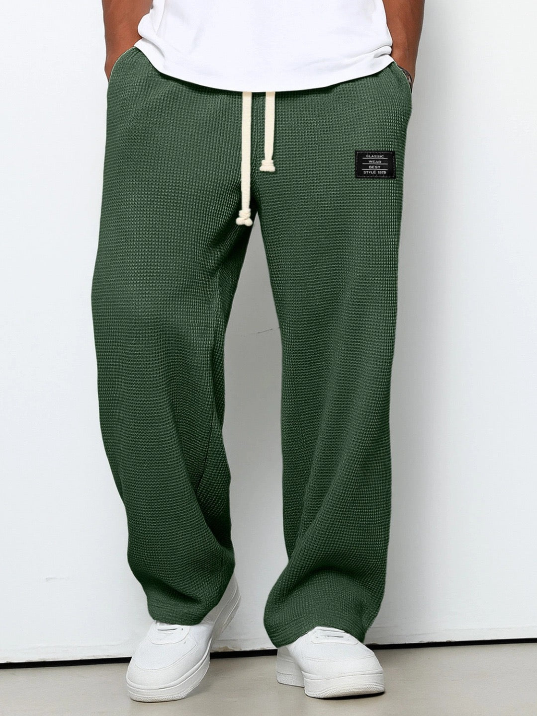 Waffle Knit Wide Leg Sweatpants with Drawstring Waist