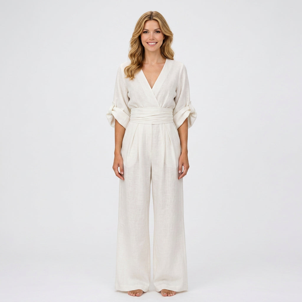 Jumpsuit – Wrap Front Wide Leg Belted Style
