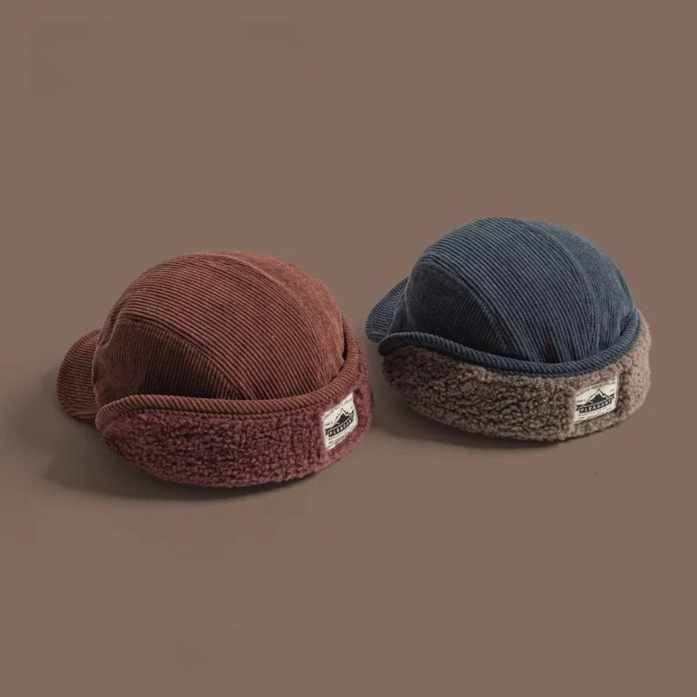 Men's Corduroy Sherpa-Lined Winter Cap with Ear Flaps
