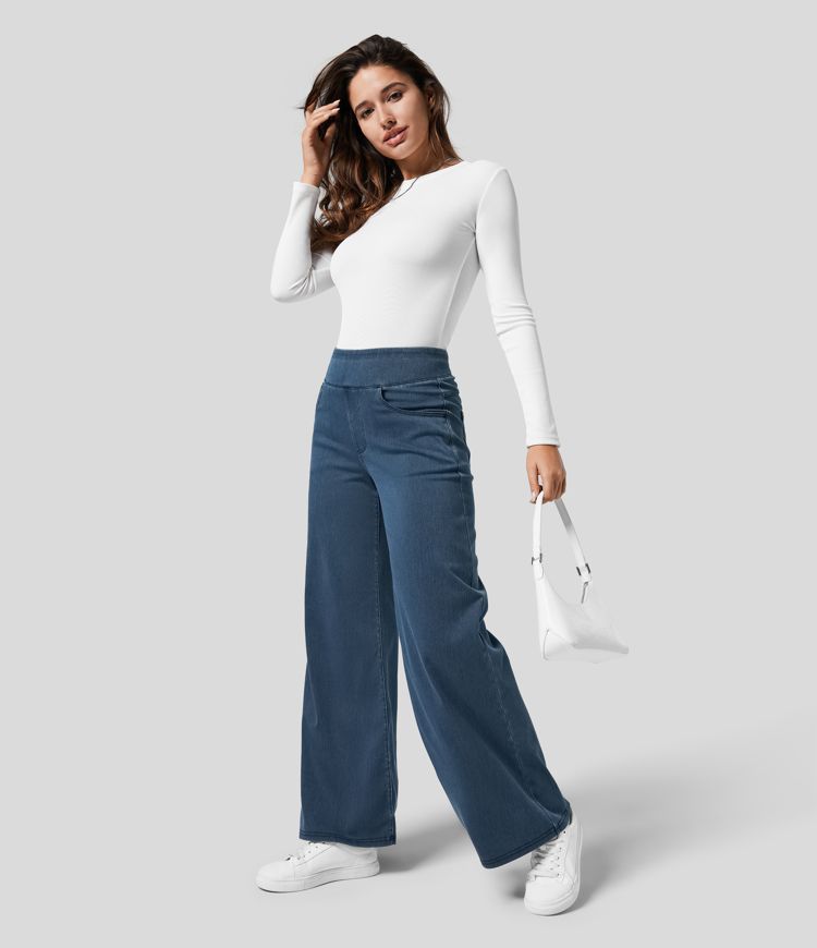 High-Waist Wide-Leg Pull-On Jeans