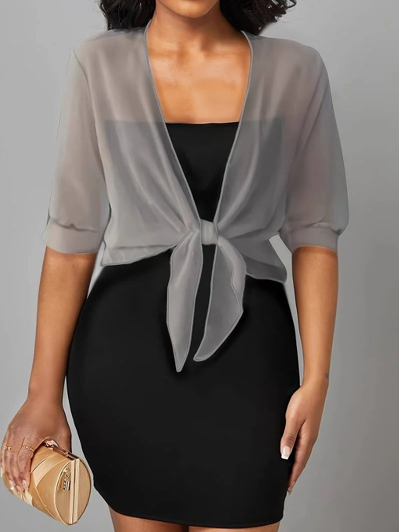 Cardigan court transparent en mousseline, noué sur le devant