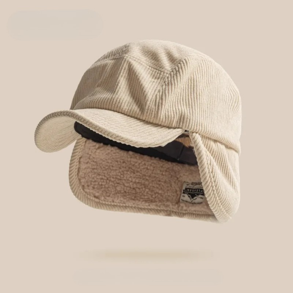 Men's Corduroy Sherpa-Lined Winter Cap with Ear Flaps