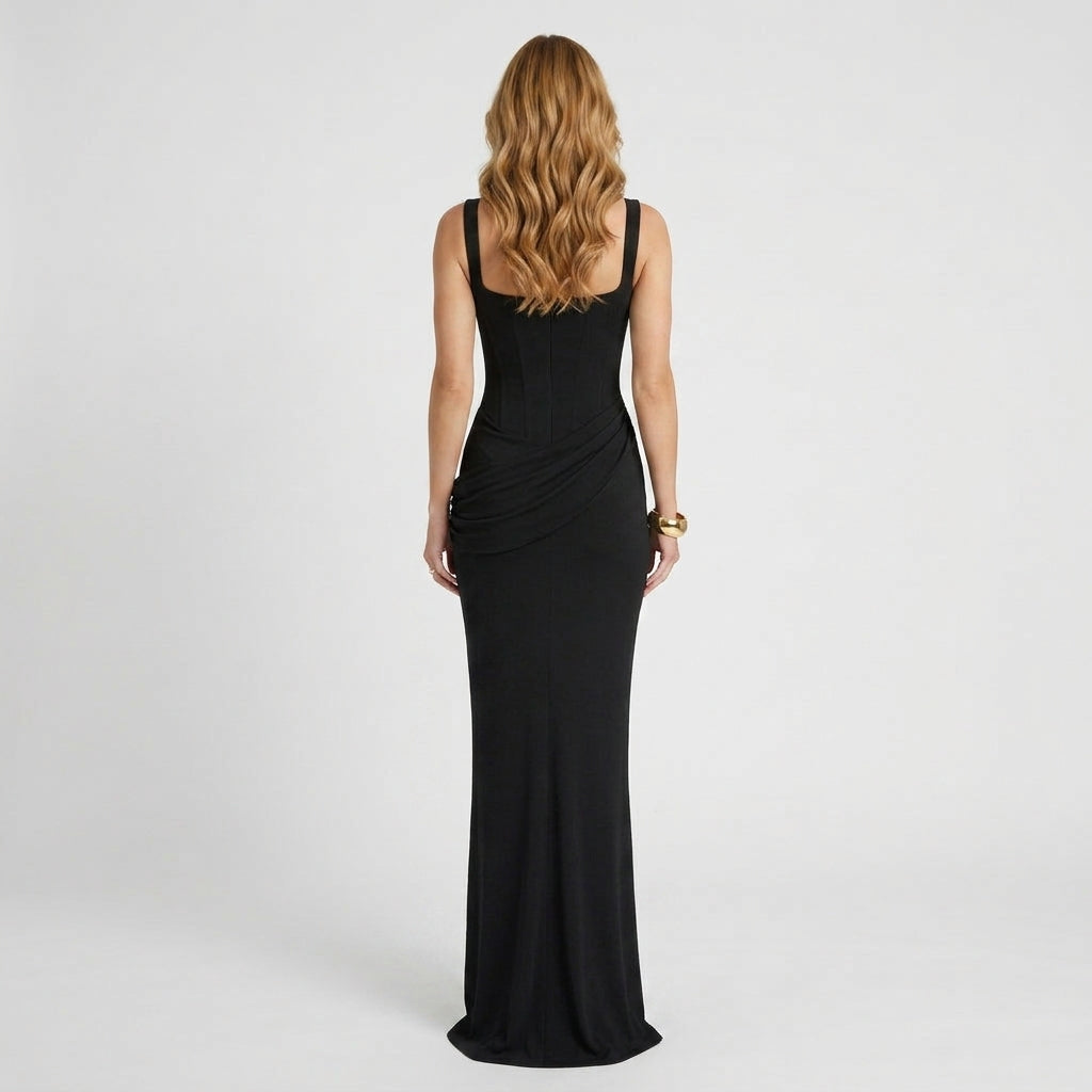Women’s Maxi Dress Square Neck – Sleeveless Bodycon Evening Dress
