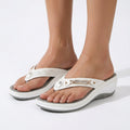 Embellished Thong Wedge Sandals with Perforated Strap