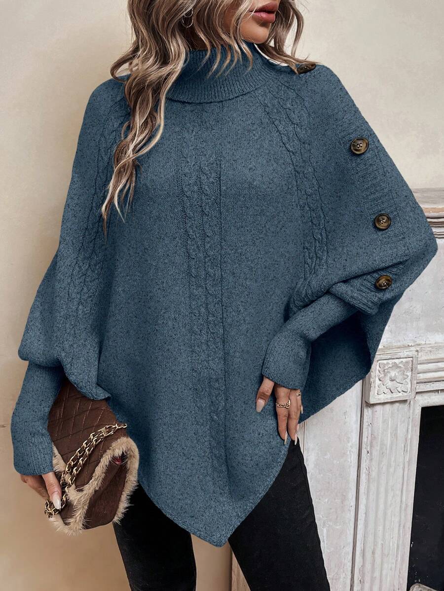 Women's Cable Knit Turtleneck Poncho Sweater