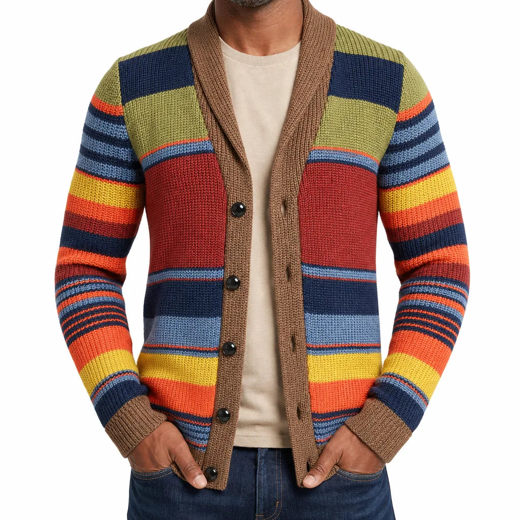 Gilet en maille pour homme à col châle rayé