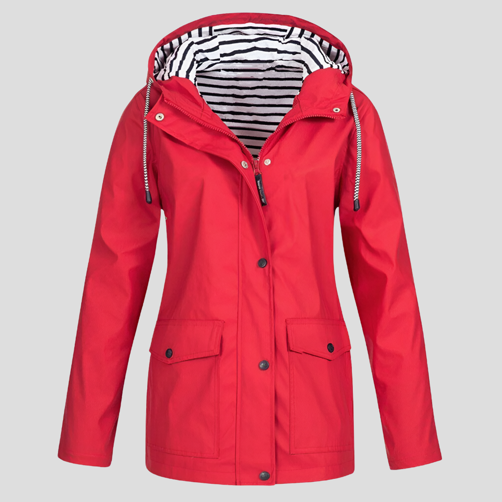 Women's Hooded Rain Jacket with Striped Lining