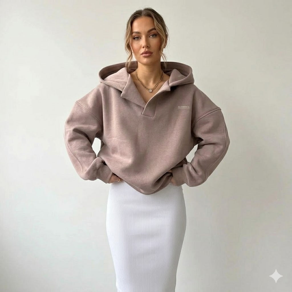 Women's Oversized Polo Hoodie with Open Collar