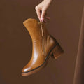 Women's Zip-Up Block Heel Ankle Boots with Tassel