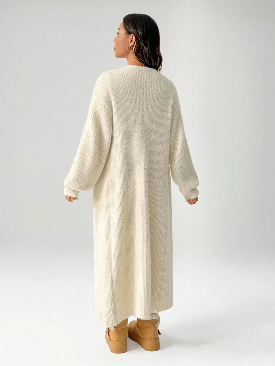 Women's Ribbed Knit Open Front Maxi Cardigan
