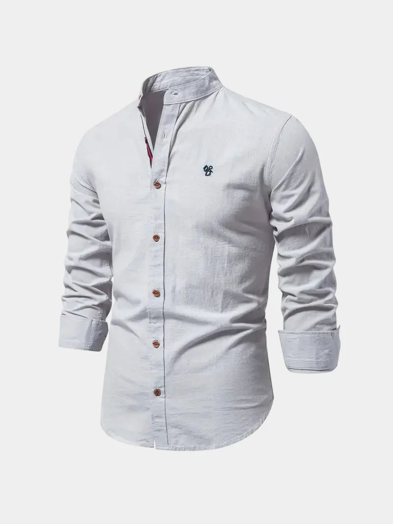 Men's Cotton Band Collar Long Sleeve Shirt