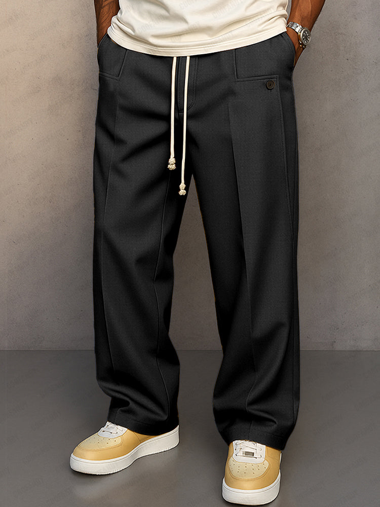 Men's Wide-Leg Pleated Drawstring Trousers