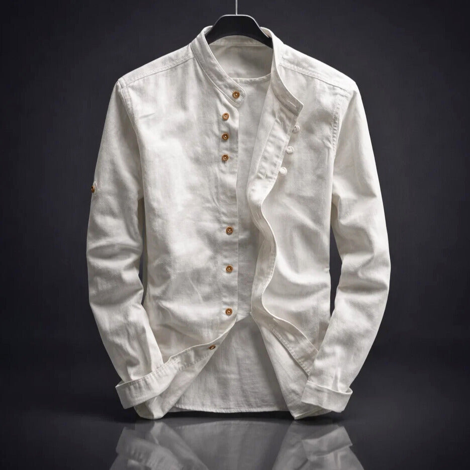 Men's Cotton Band Collar Button-Up Shirt
