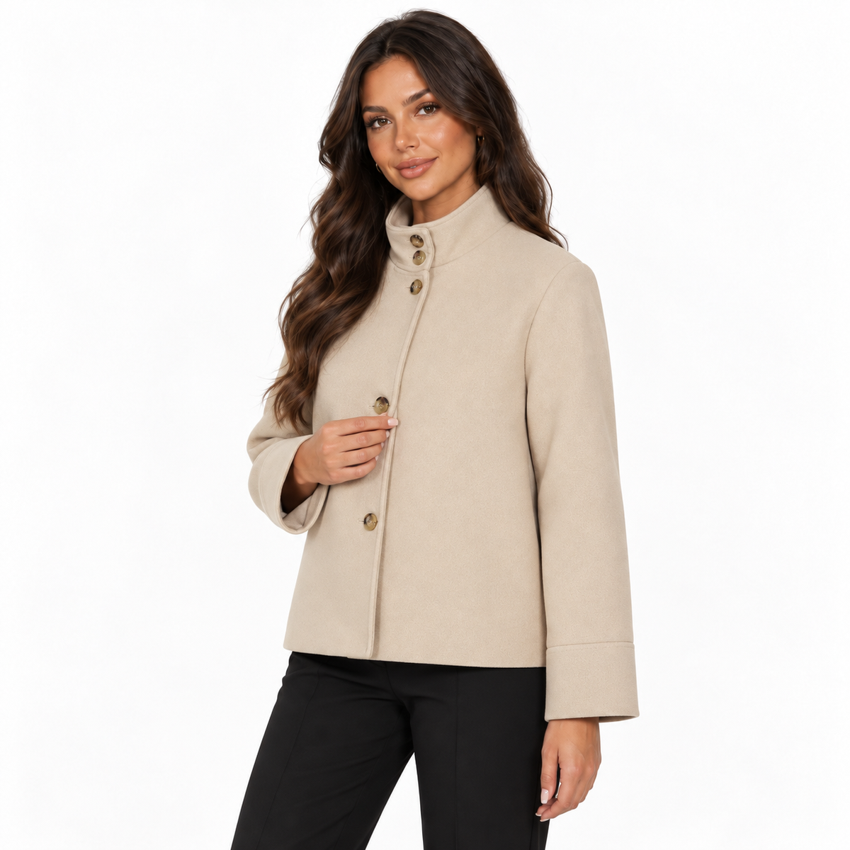 Women's Funnel Collar Boxy Button-Front Jacket