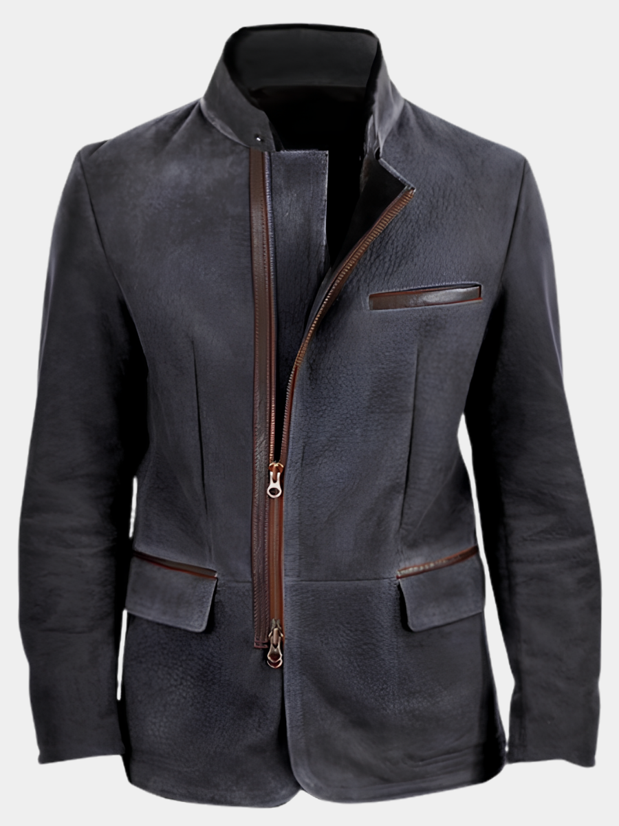 Men's Faux Leather Contrast Trim Blazer Jacket