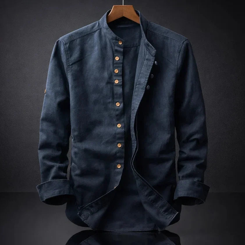Men's Cotton Band Collar Button-Up Shirt