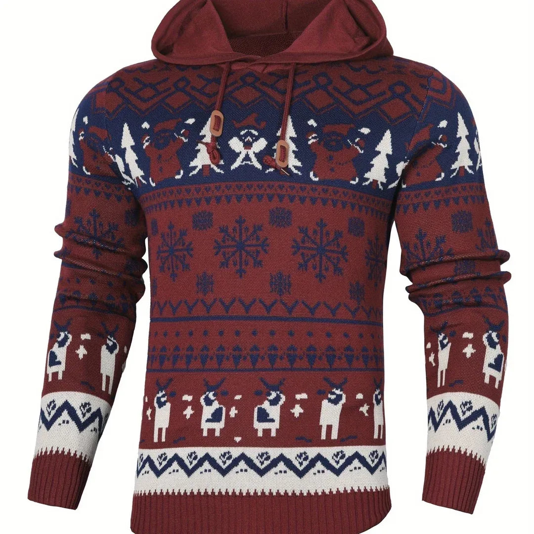 Men's Reindeer Fair Isle Hooded Christmas Jumper