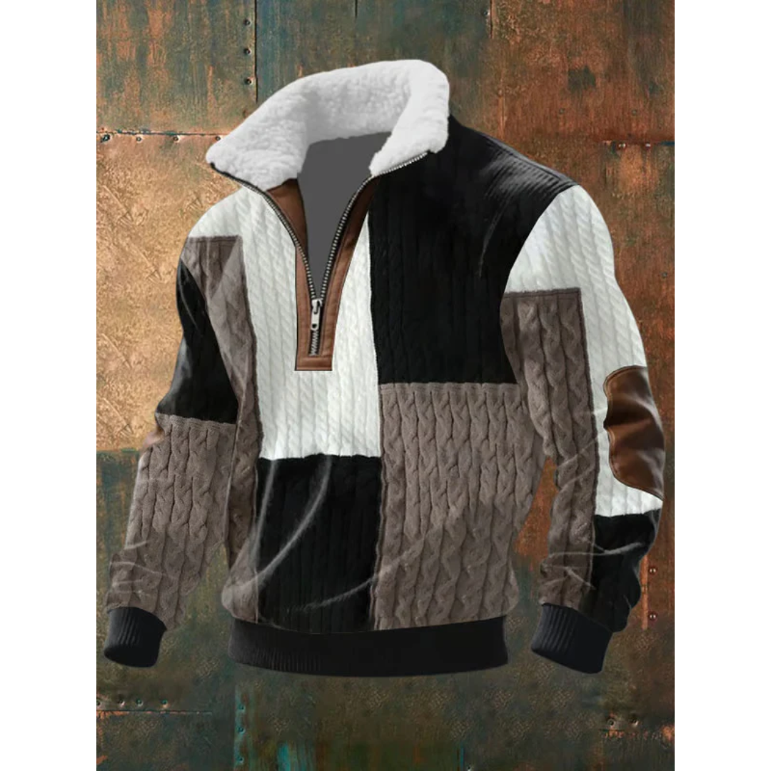 Men's Sherpa Collar Quarter-Zip Colourblock Sweater