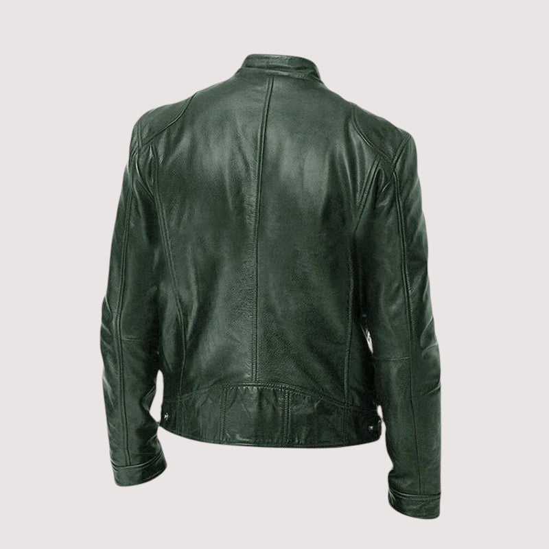 Men's Faux Leather Snap-Collar Racer Jacket