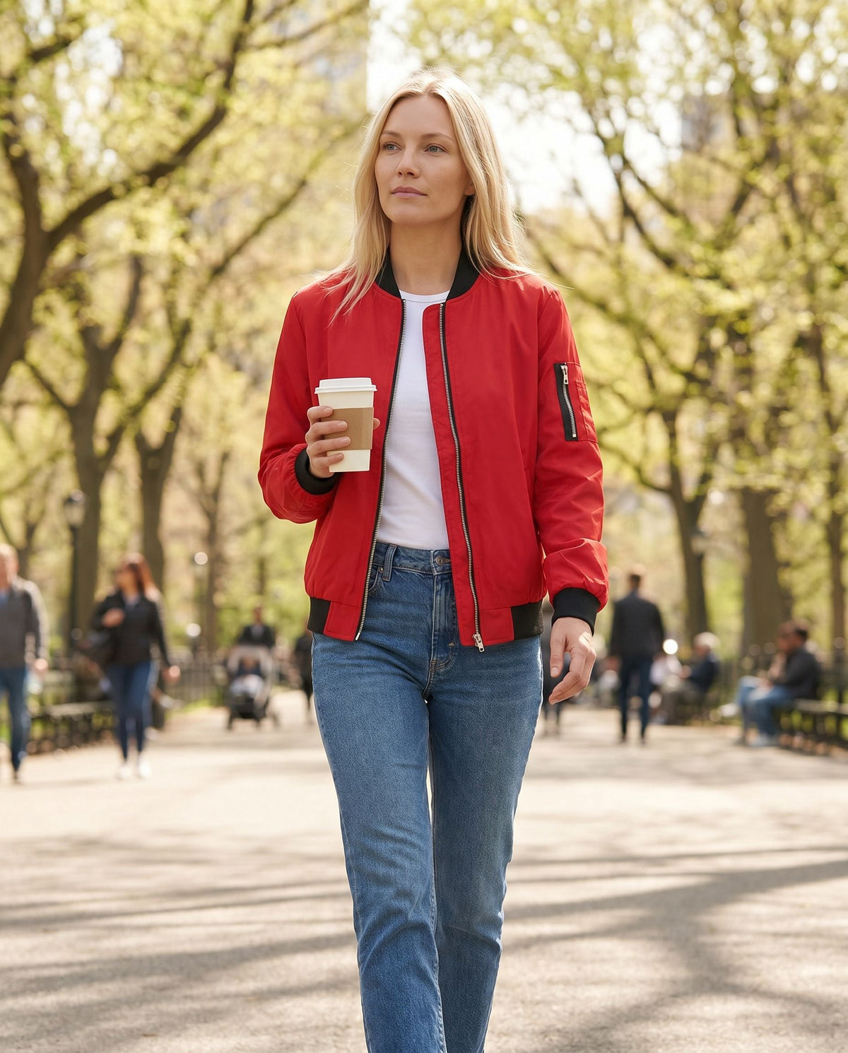 Women's Classic Bomber Jacket with Contrast Ribbing