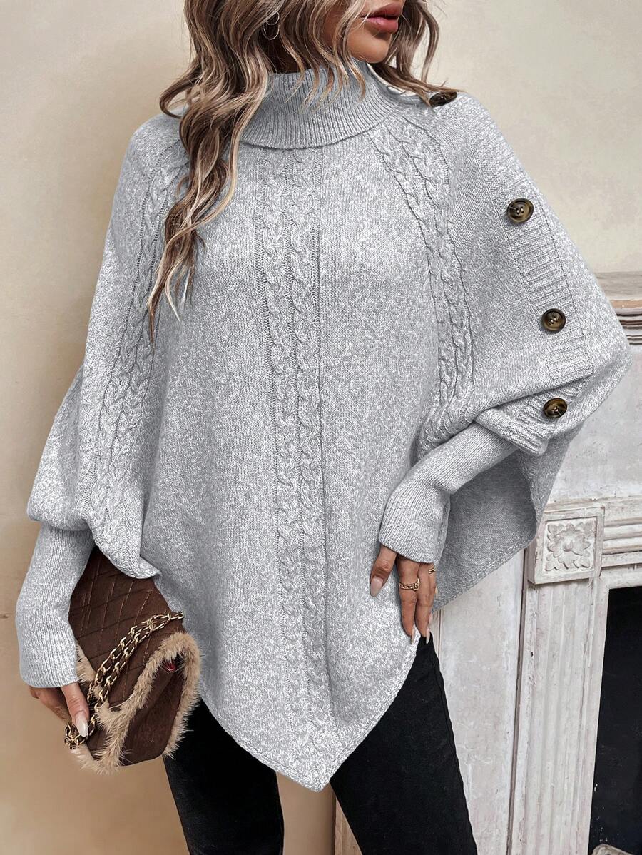 Women's Cable Knit Turtleneck Poncho Sweater
