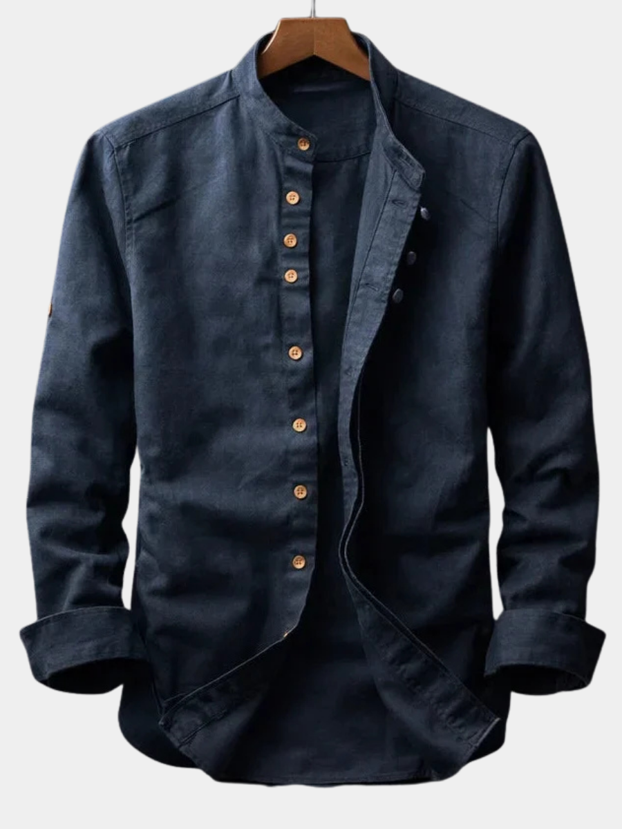 Men's Cotton Band Collar Button-Up Shirt