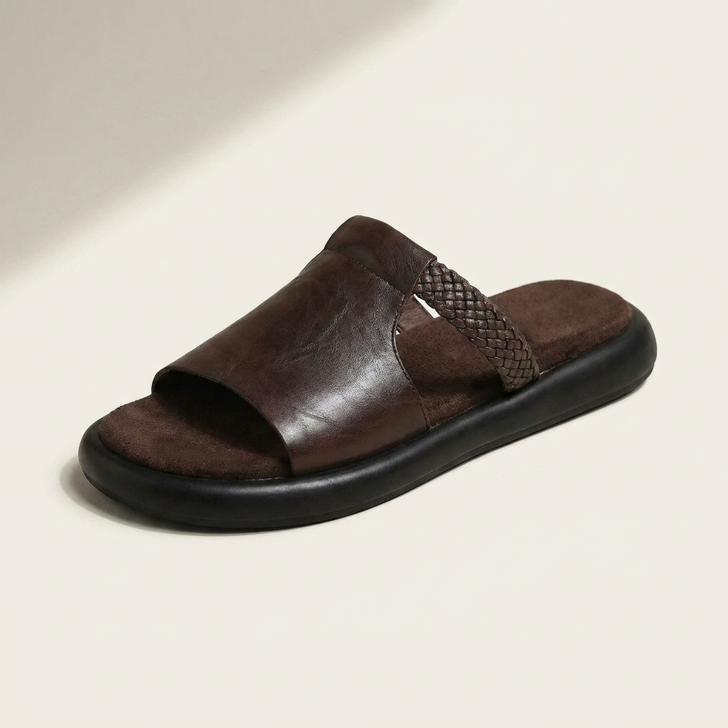 Women's Woven Strap Leather Slide Sandals