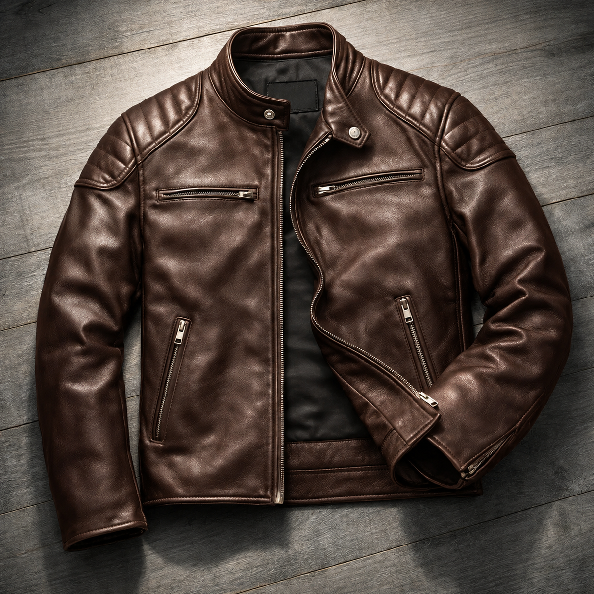 Men's Quilted Shoulder Faux Leather Racer Jacket
