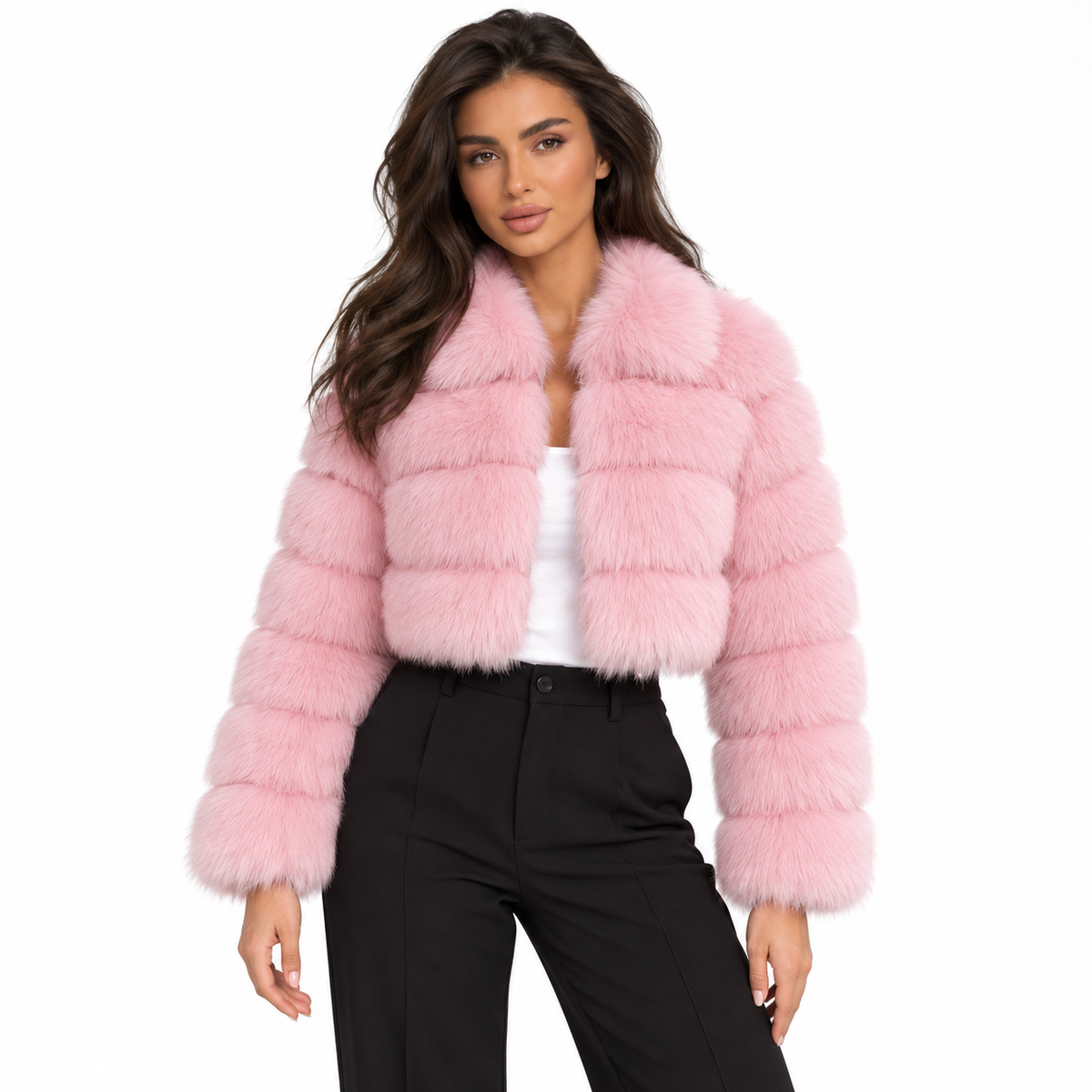 Women's Cropped Tiered Faux Fur Jacket