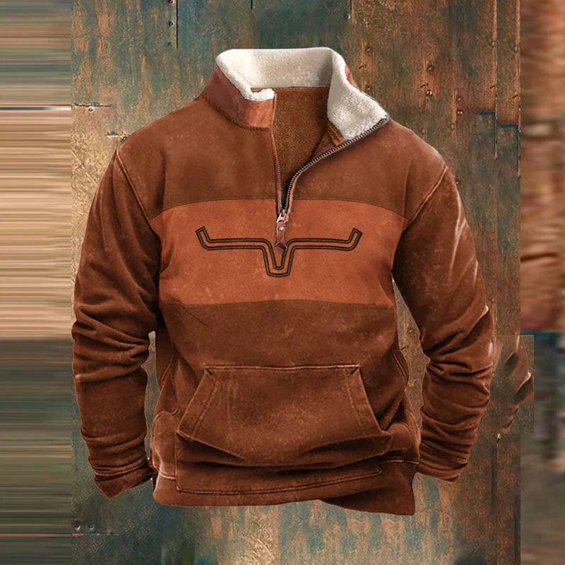 Sweat-shirt vintage pour homme à imprimé aztèque, demi-zip