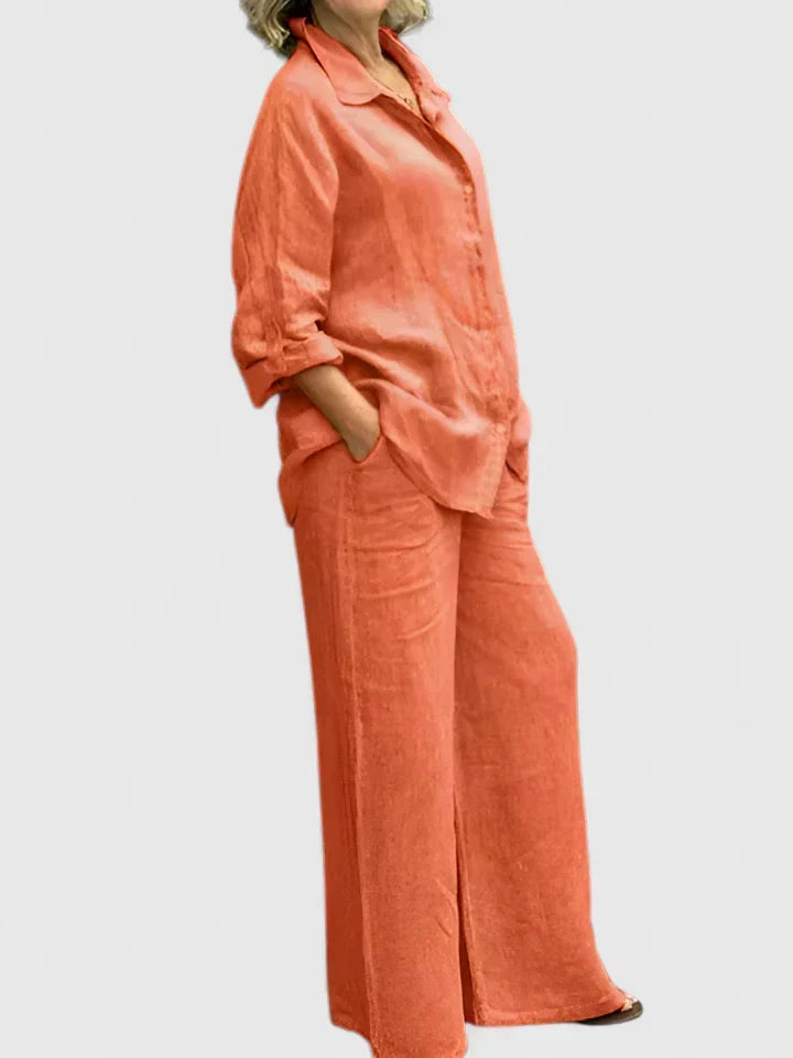 Relaxed Button-Front Shirt & Wide-Leg Trouser Set