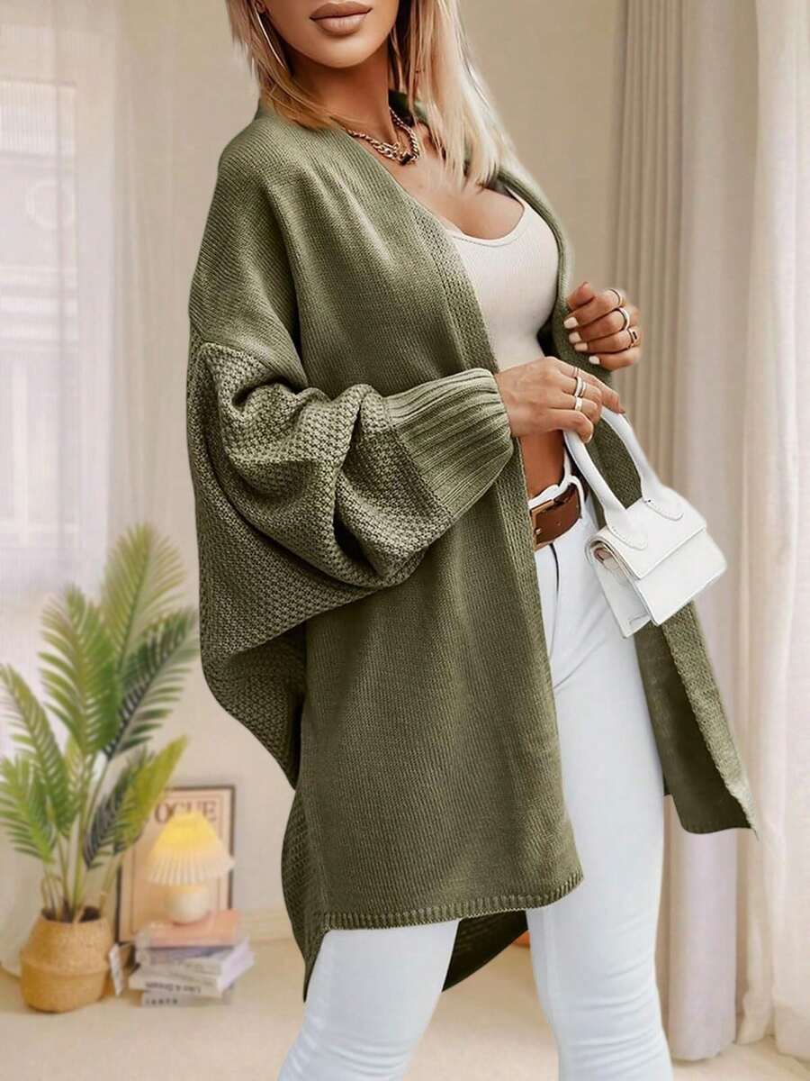 Women's Batwing Sleeve Textured Knit Longline Cardigan
