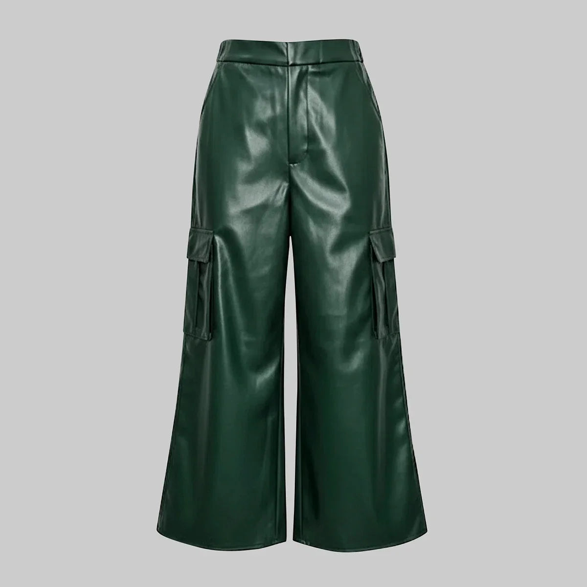Women's Leather Wide Leg Cargo Trousers