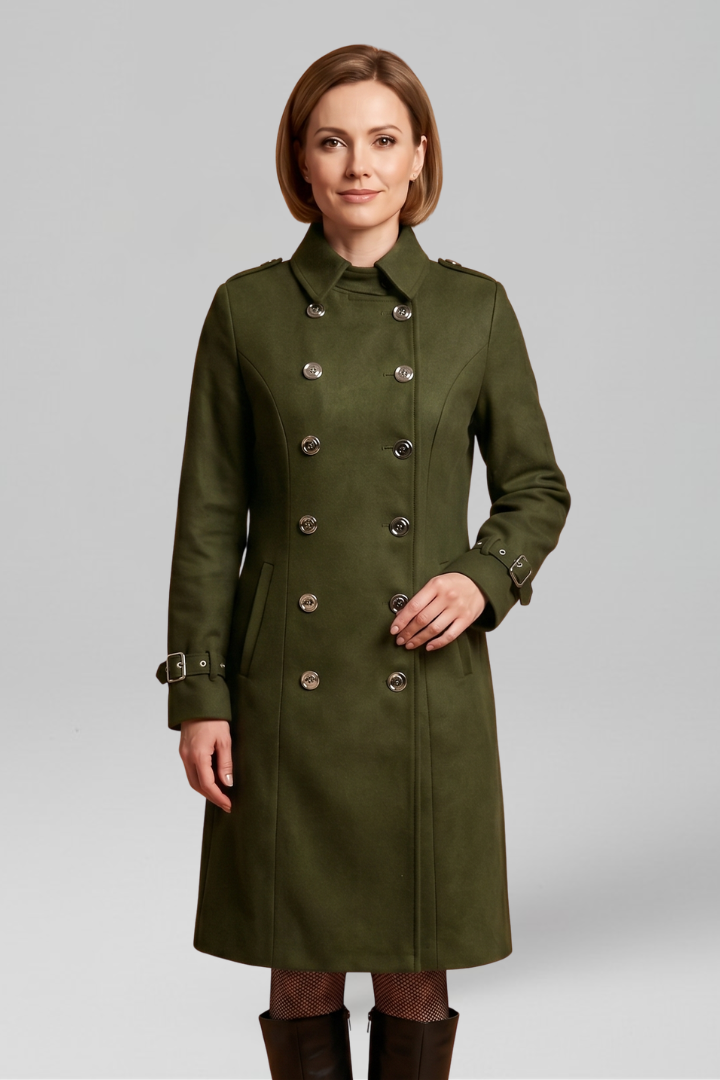 Women's Double-Breasted Trench Coat with Buckle Cuffs