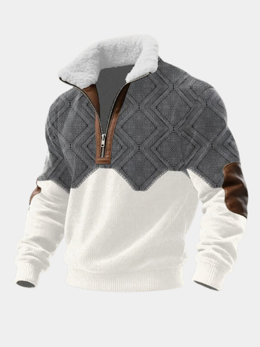 Men's Sherpa Collar Quarter-Zip Colourblock Sweater