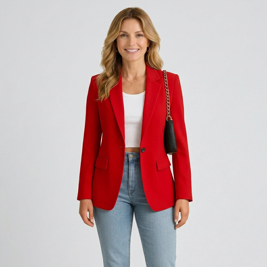 Women’s Single Button Tailored Blazer – Notched Lapel Longline Style