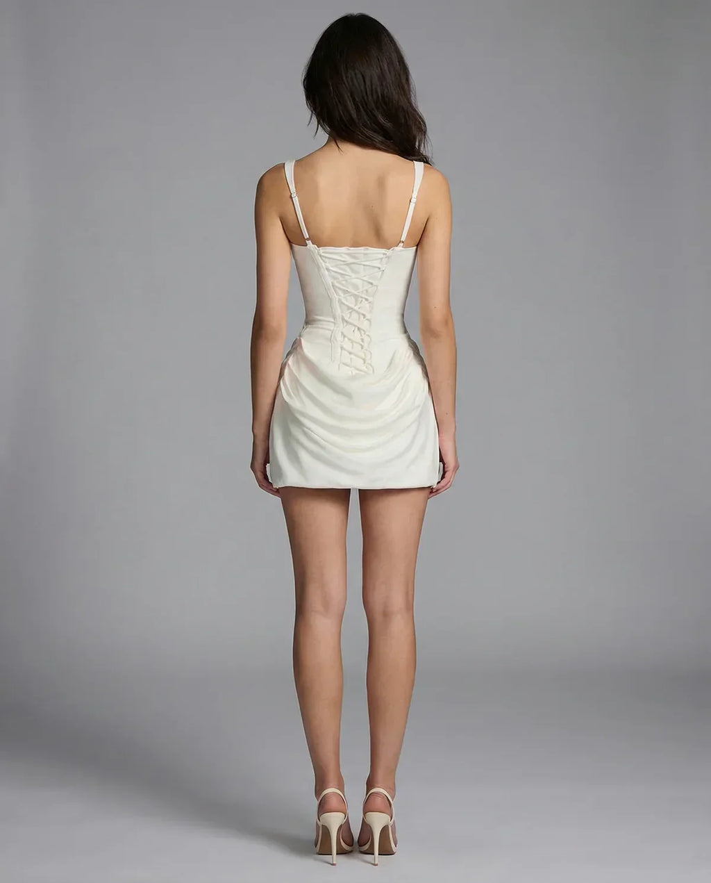 Corset Bodice Draped Mini Dress with Square Neckline