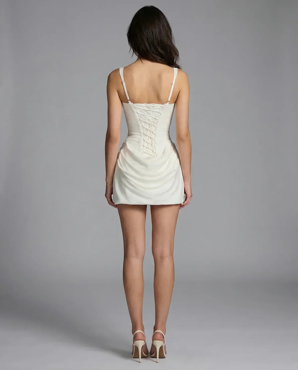 Corset Bodice Draped Mini Dress with Square Neckline