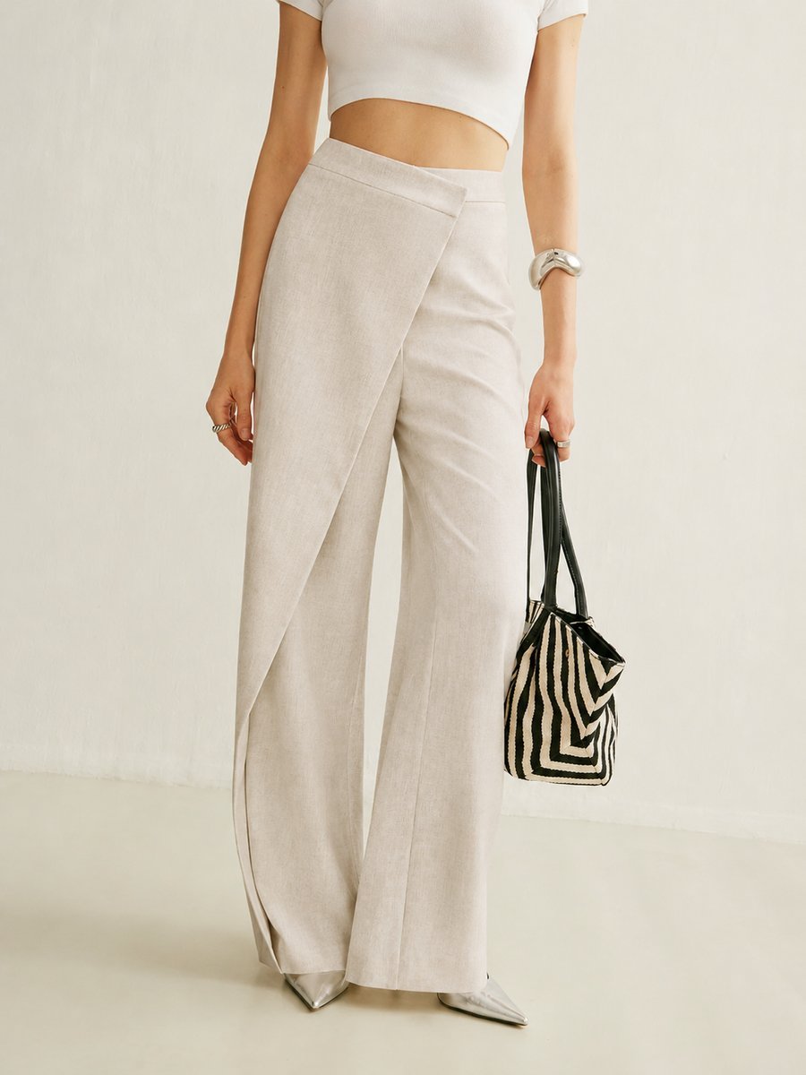 Wide Leg Tailored Trousers with Wrap Front Panel