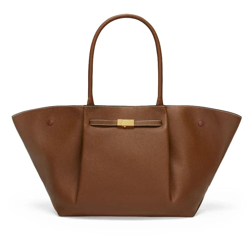 Structured Winged Tote Bag with Gold Clasp