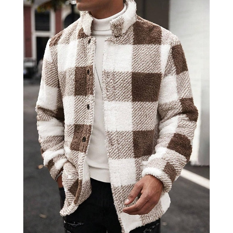 Men’s Plaid Fleece Notch Lapel Jacket