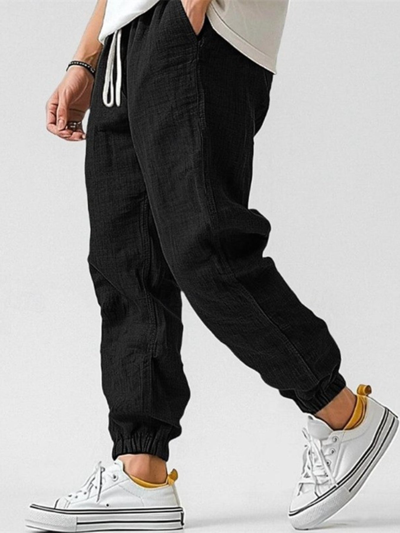 Pantalon jogger en lin avec chevilles élastiquées