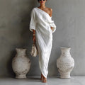 Asymmetric One-Shoulder Linen Blend Maxi Dress