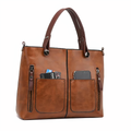 Multi-Pocket Structured Tote Bag with Front Pouches