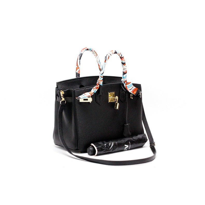 Structured Turn-Lock Tote Bag with Padlock Detail