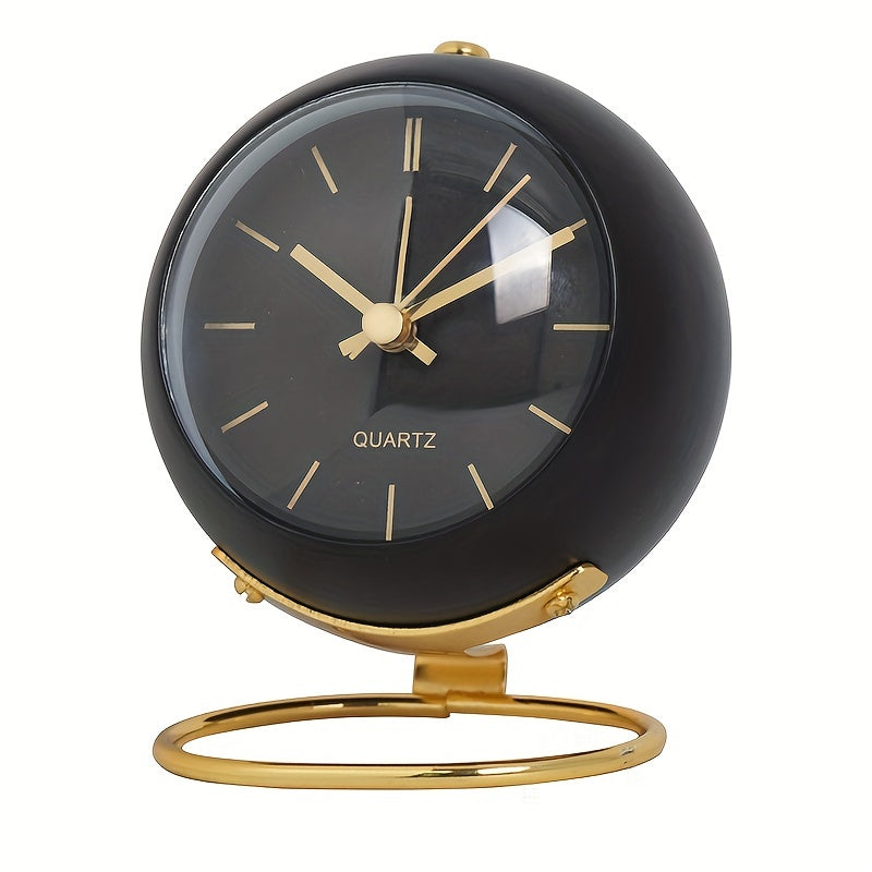 Round Quartz Desk Clock with Gold Ring Stand