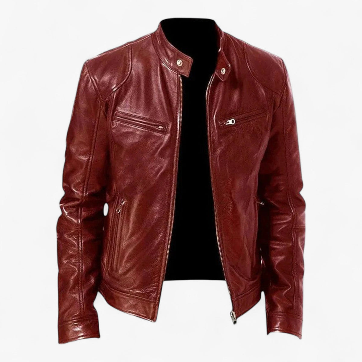 Men's Faux Leather Snap-Collar Moto Jacket