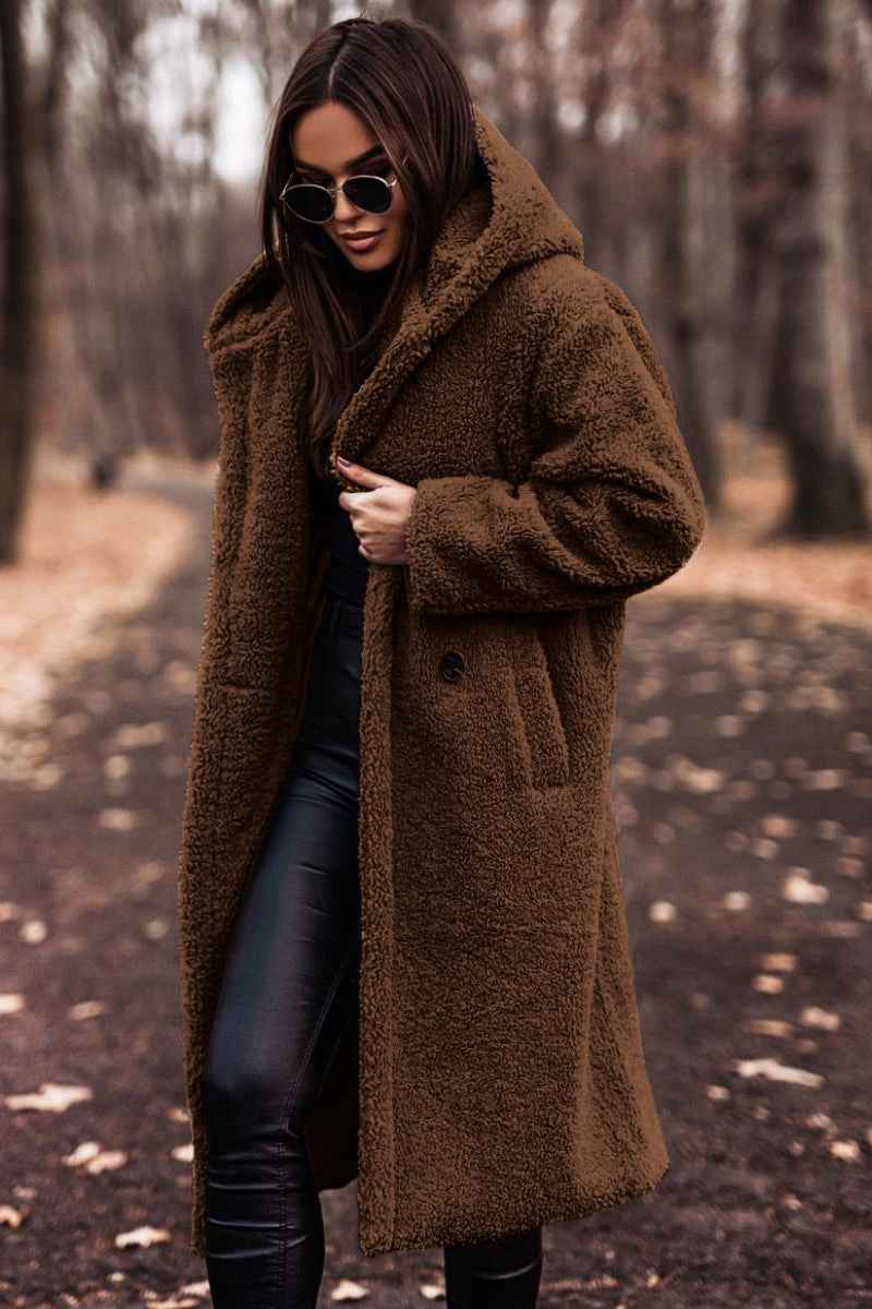 Women's Oversized Teddy Fleece Hooded Longline Coat